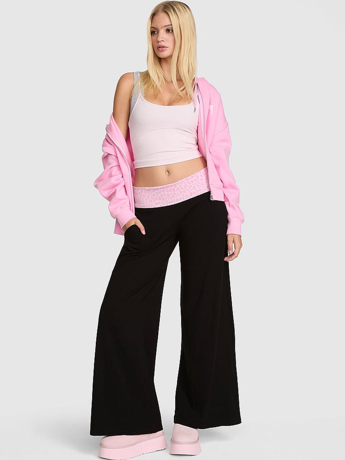 pink Pink All-Day Cotton&trade; Foldover Wide-Leg Pants 1 of 3 
