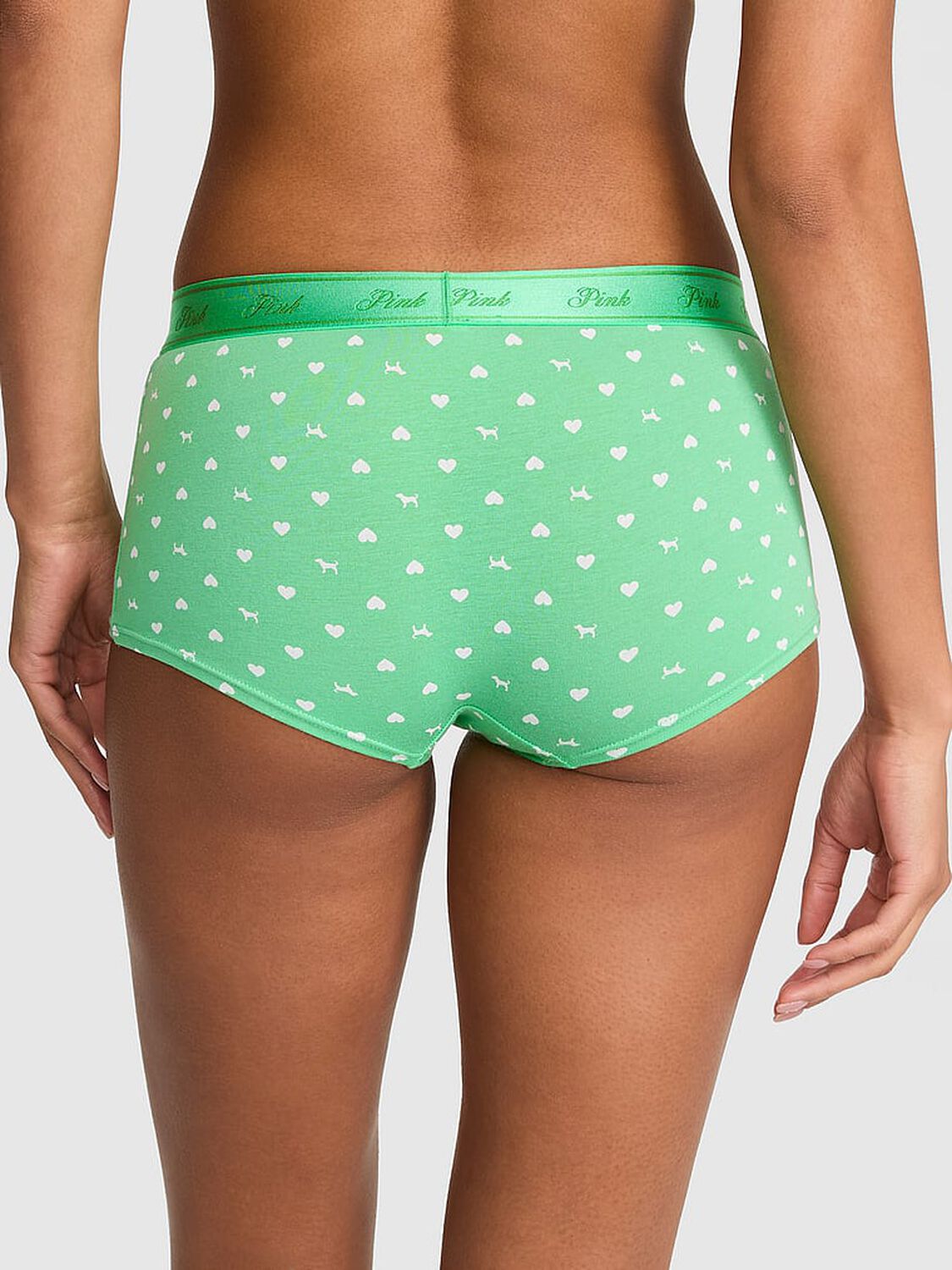 pink Pink Logo Cotton Boyshort Panty Graphic Green Heart Dog 2 of 3 