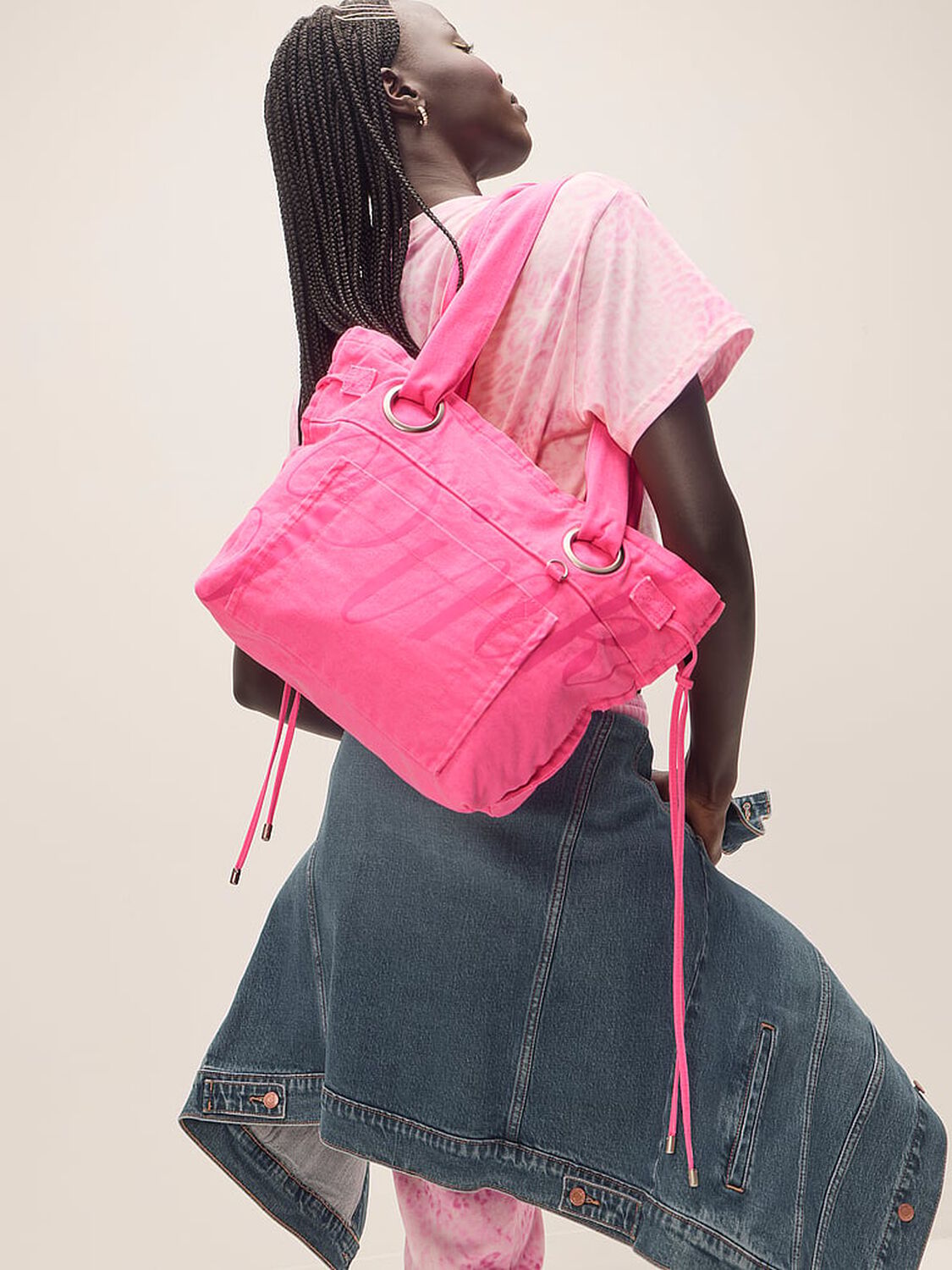vs Pink Canvas Flat-Bottom Tote Bag 3 of 3 