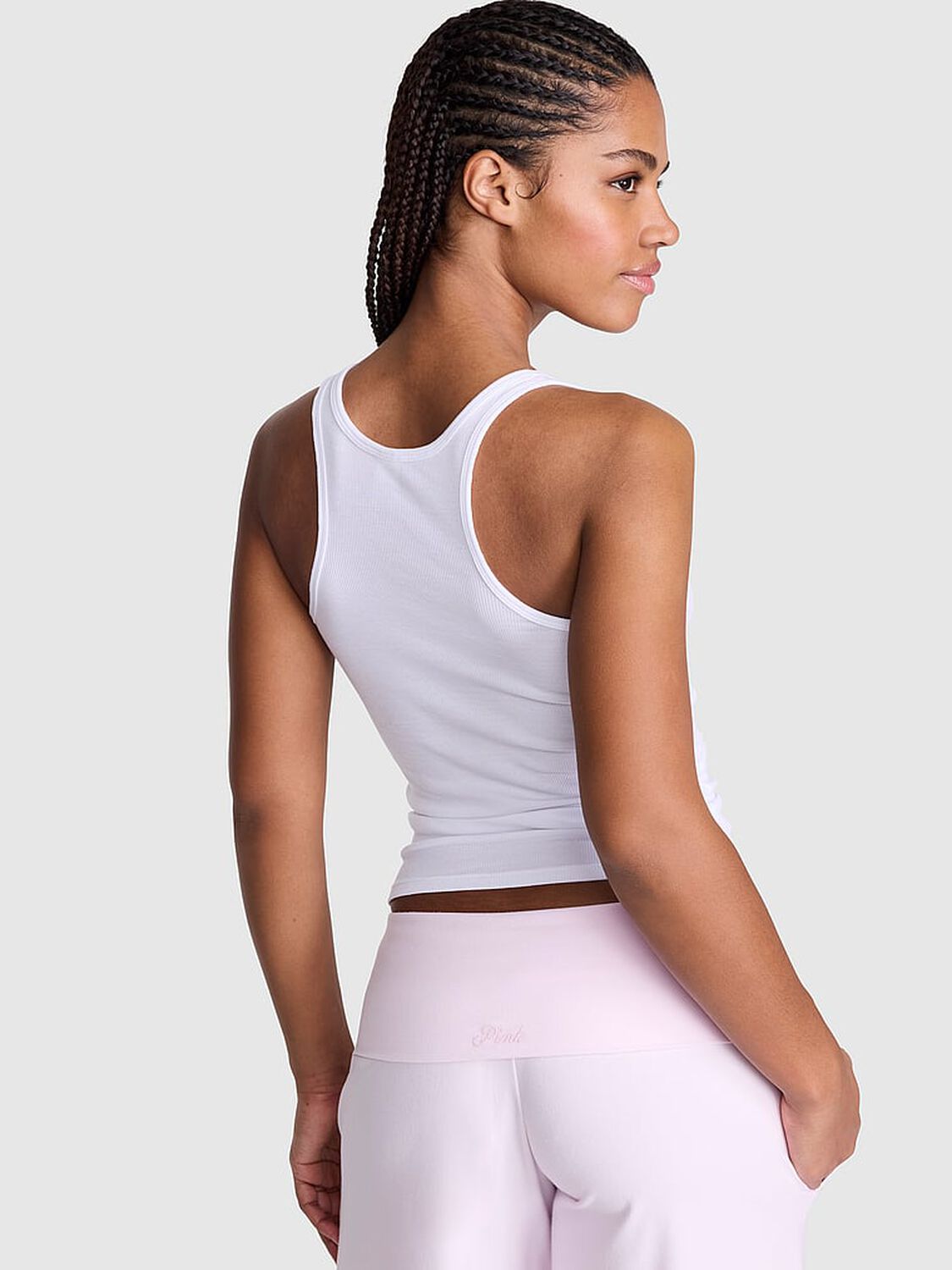pink Pink Relaxed Rib Boyfriend Tank Top White 2 of 3 