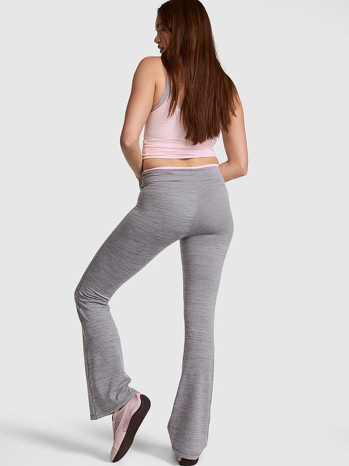 vs Pink PINK Relay&trade; Overlap-Band Flare Leggings Night Owl Grey 2 of 3 
