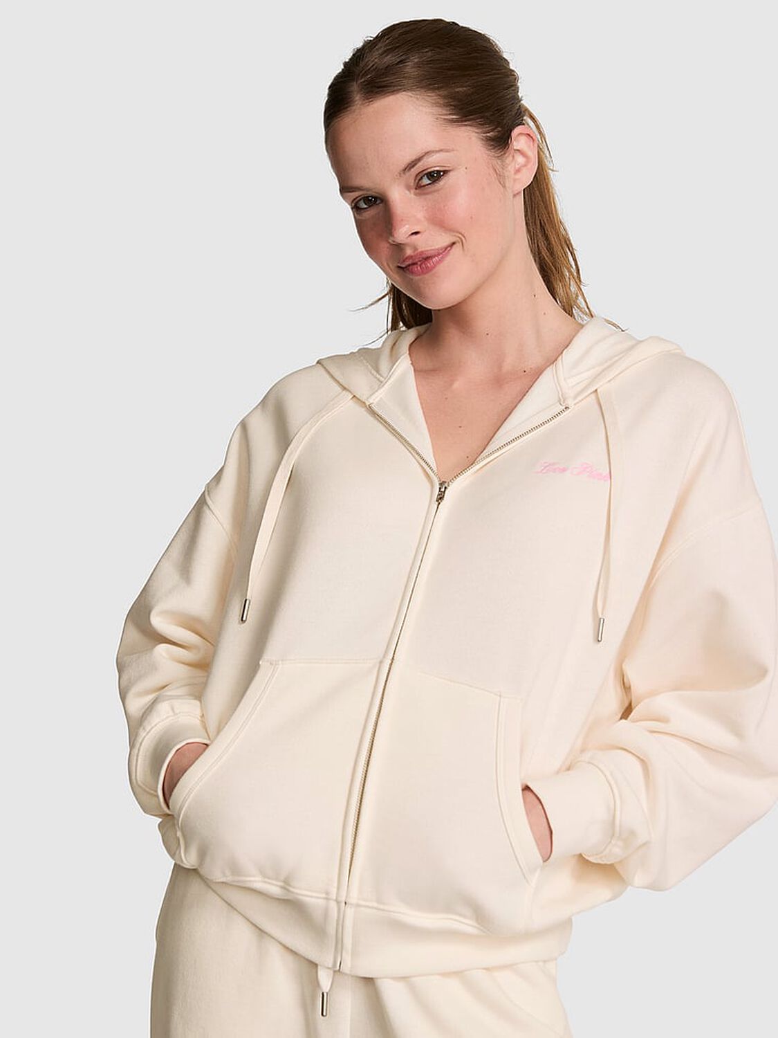 vs Pink Campus Fleece&trade; Full-Zip Hoodie Cozy White 1 of 3 