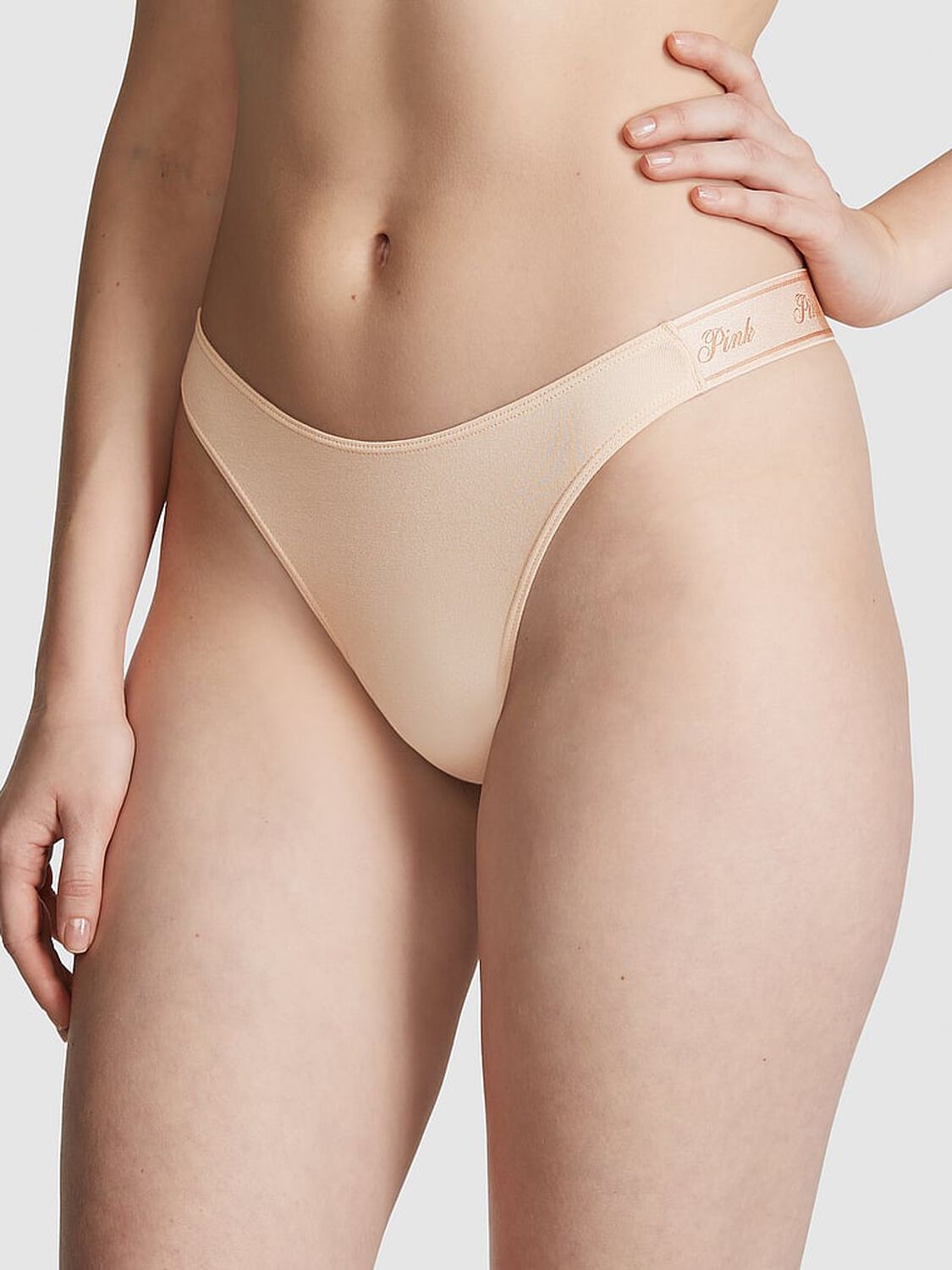 pink Pink Logo Cotton High-Leg Thong Panty Marzipan 1 of 3 