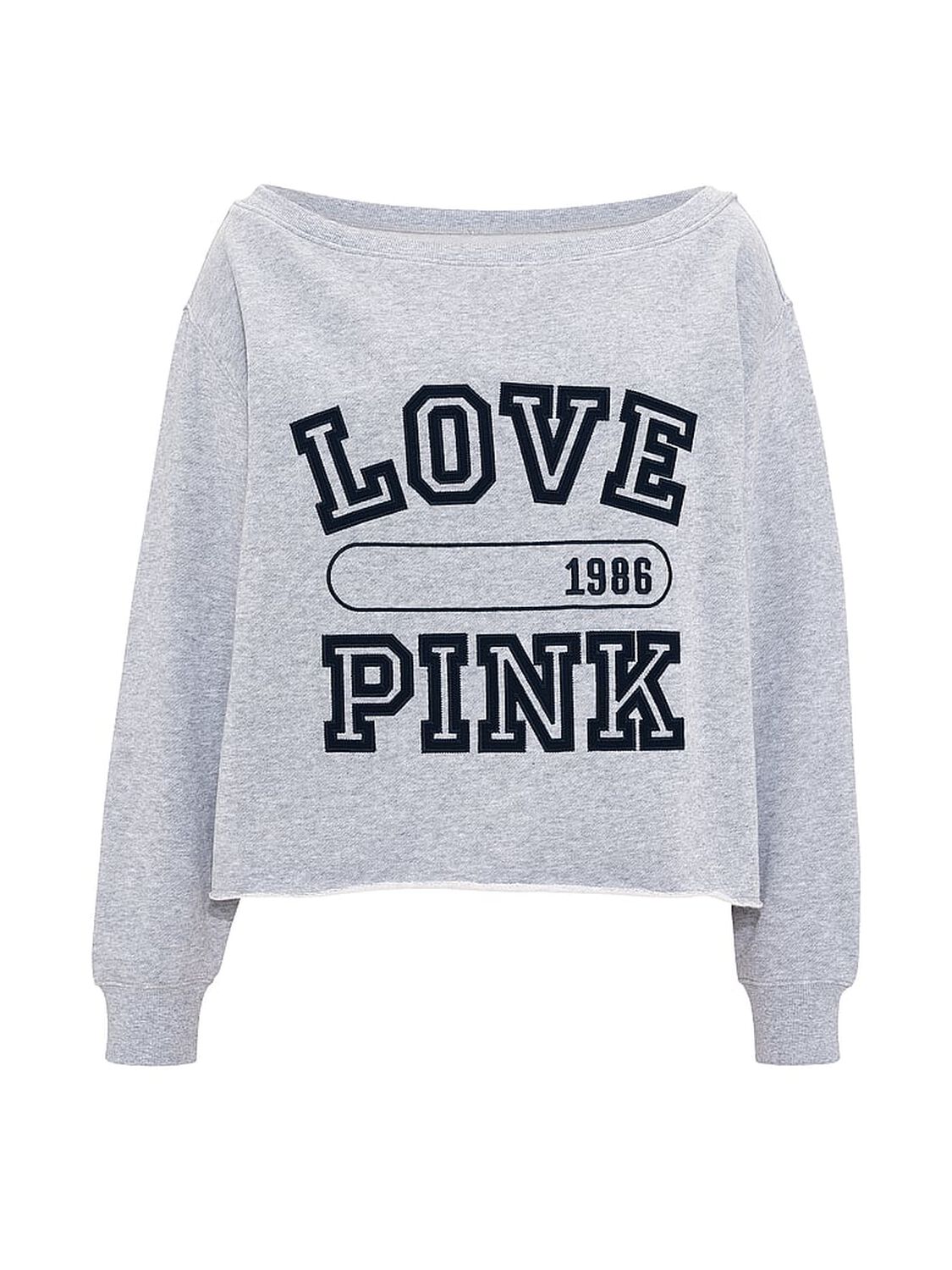pink Pink Campus Fleece&trade; Rib Off-The-Shoulder Sweatshirt Heather Grey 3 of 3 
