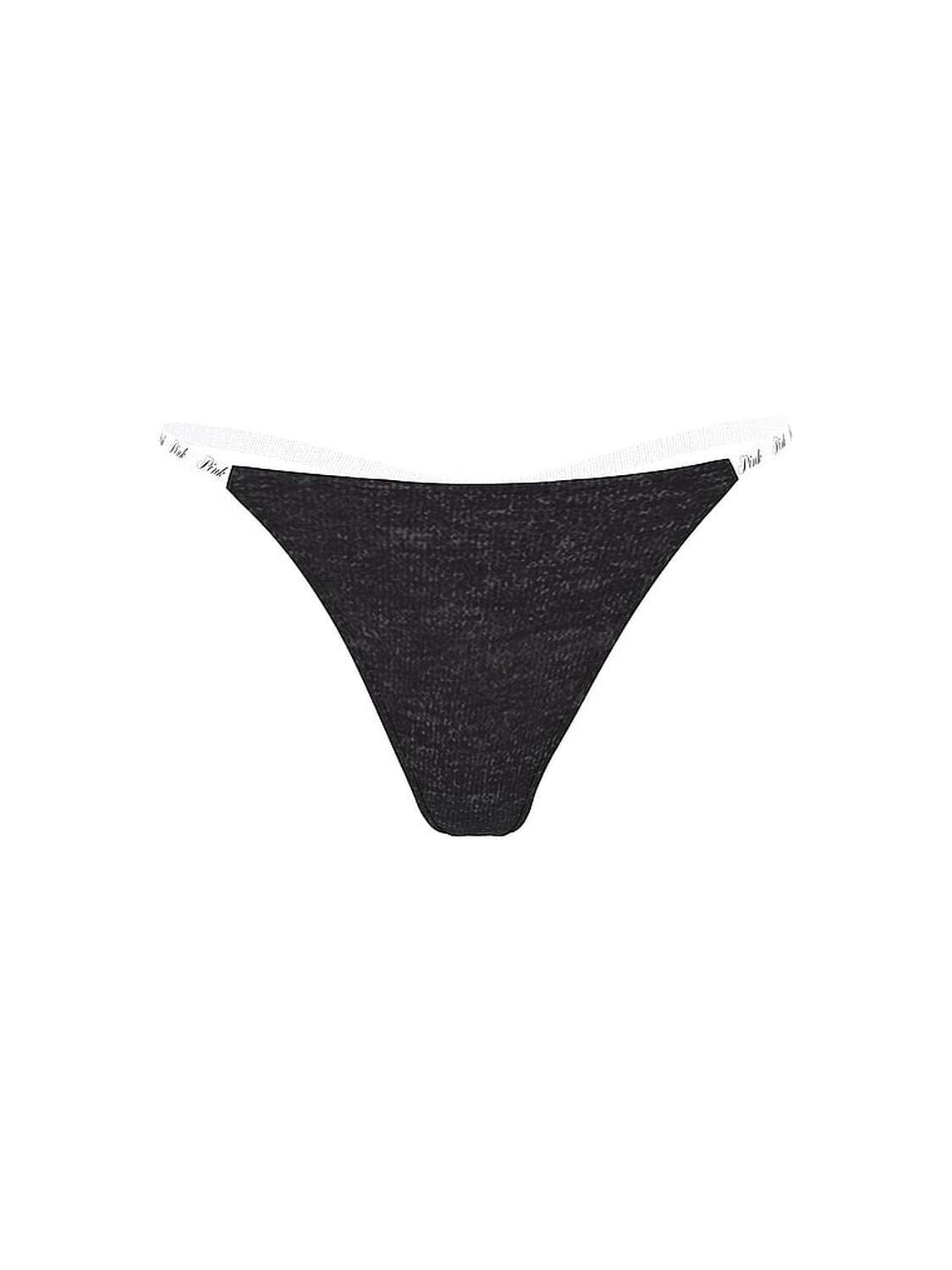 pink Pink Logo Cotton Scoop Thong Panty Charcoal Heather Grey 3 of 3 