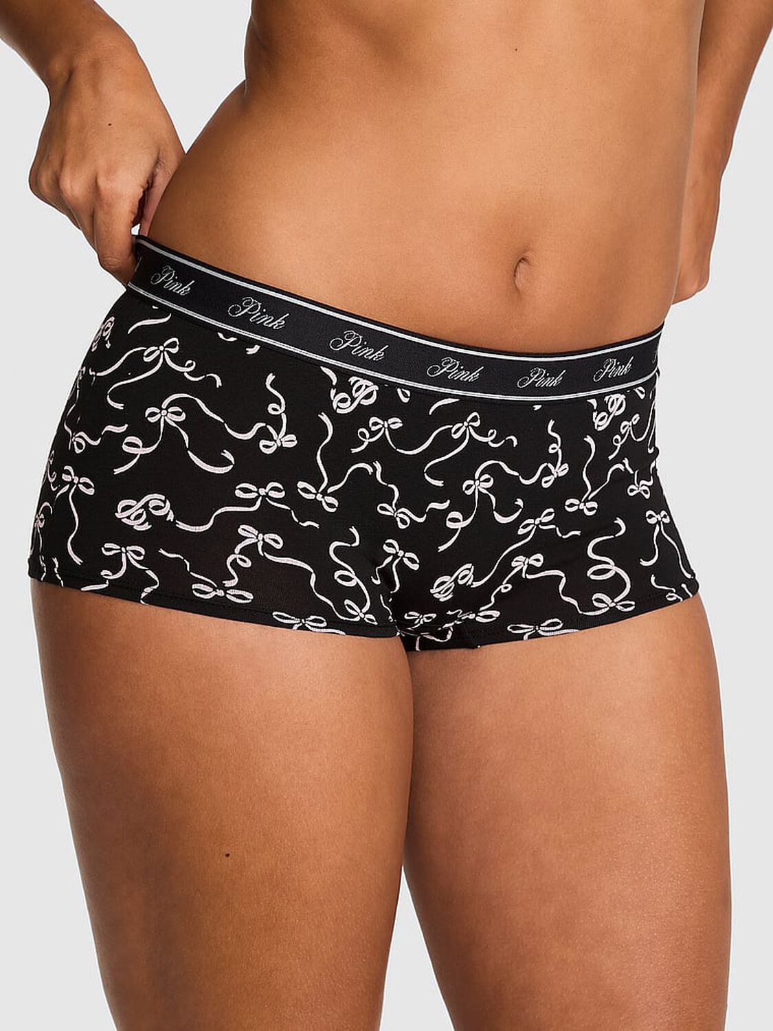 pink Pink Logo Cotton Boyshort Panty Black Bow 1 of 2 