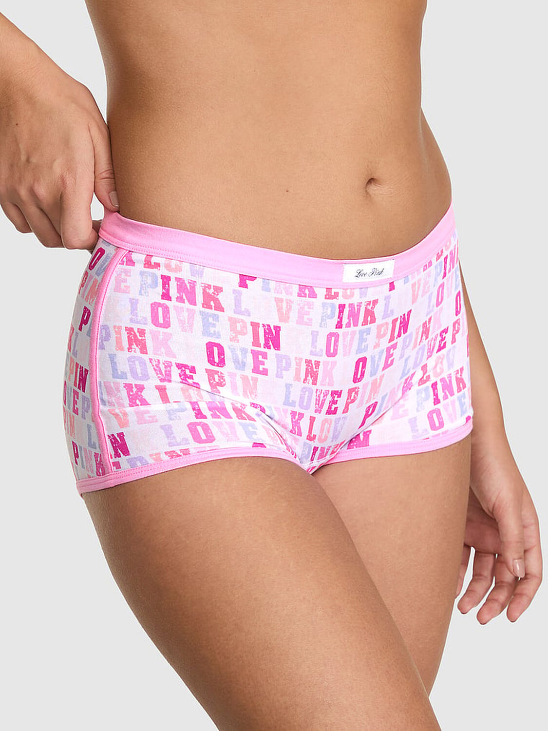 vs Pink Cotton Dorm Boyshort Panty White With Love Pink Print 1 of 4 