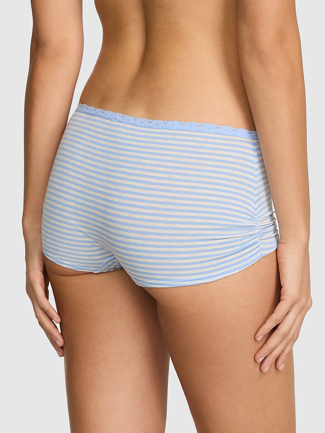 vs Pink Cotton Dorm Boyshort Panty Heather Blue Dancer Stripe Print 2 of 3 