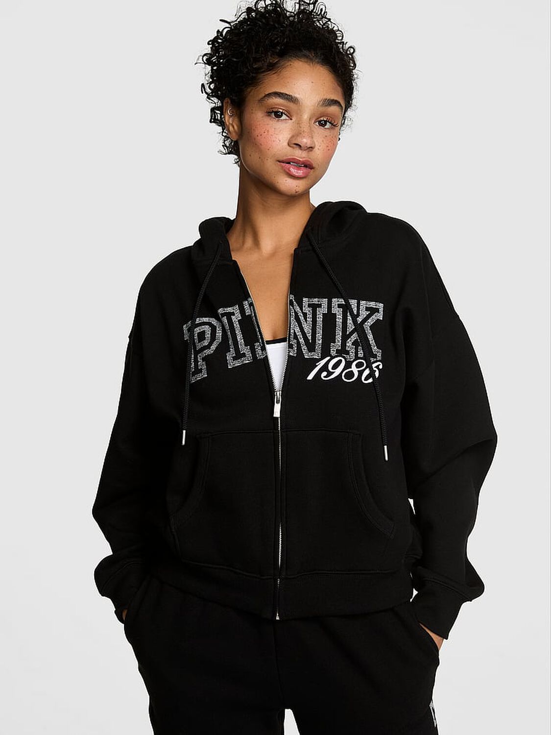 pink Pink Campus Fleece&trade; Full-Zip Hoodie Pure Black Spring 1 of 4 