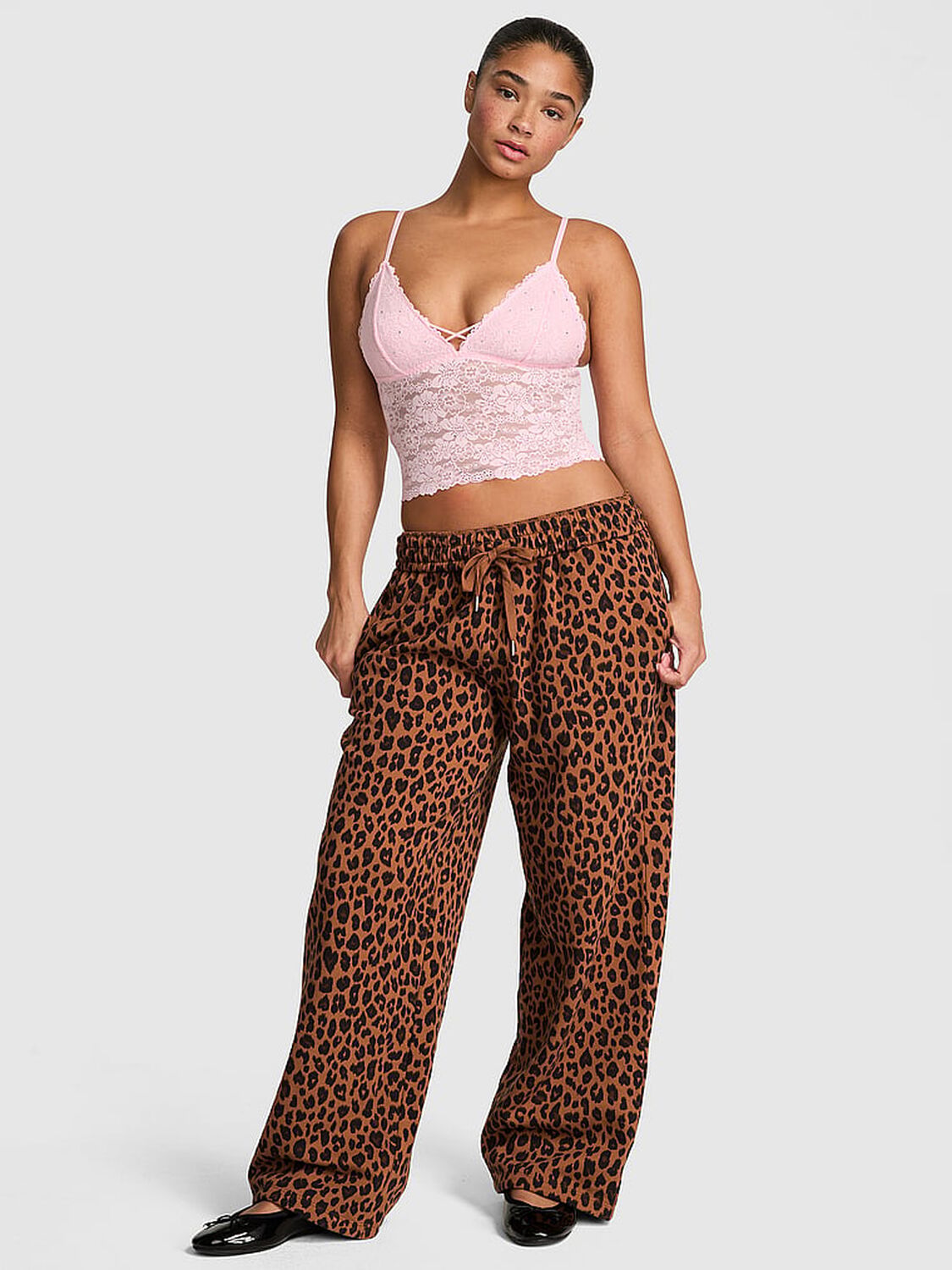 vs Pink Campus Fleece&trade; Adjustable-Cinch Sweatpants Leopard 1 of 3 