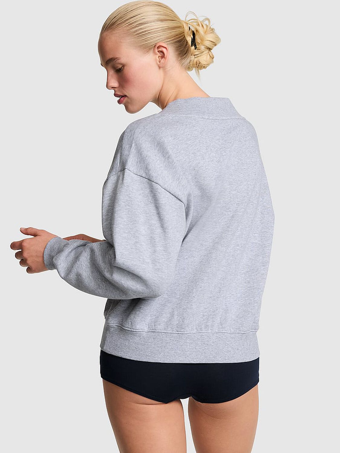 vs Pink Campus Fleece&trade; V-Neck Sweatshirt Heather Grey 2 of 4 