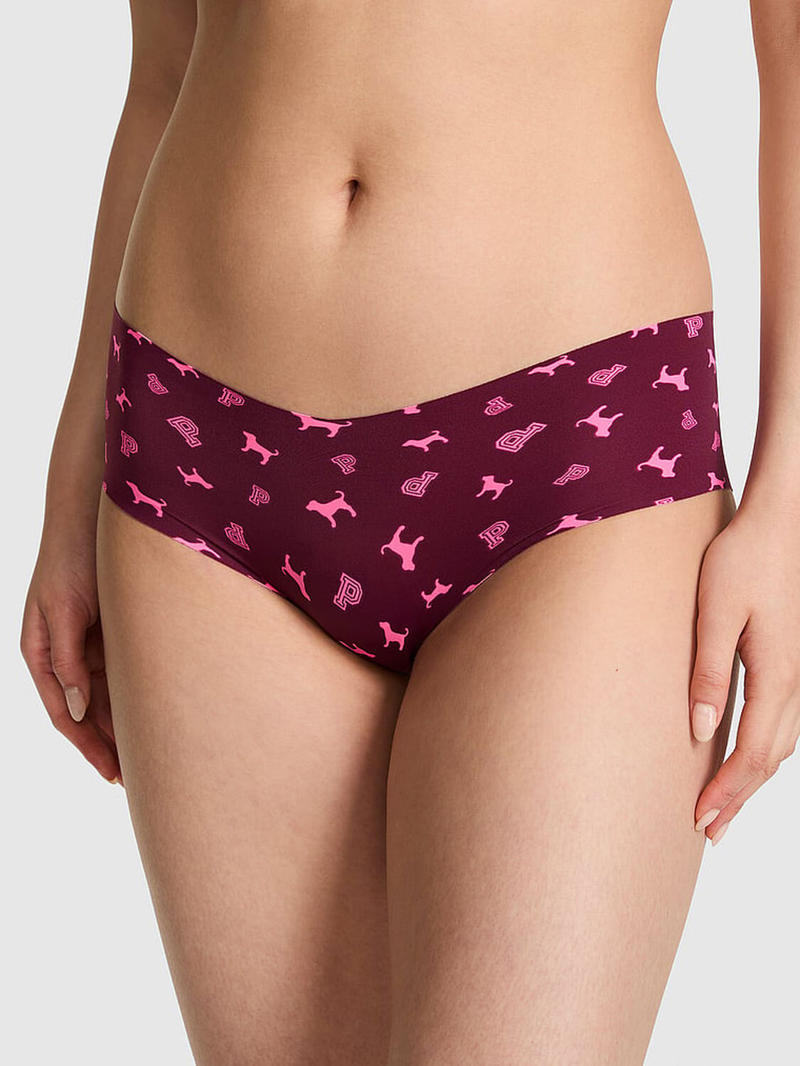 pink Pink No-Show Hiphugger Panty Wild Rose Logo Dog 1 of 3 