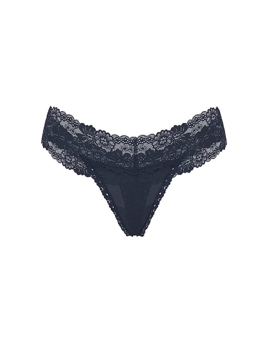 pink Pink PINK Wink&trade; Lace-Trim Thong Panty Noir Navy 3 of 3 