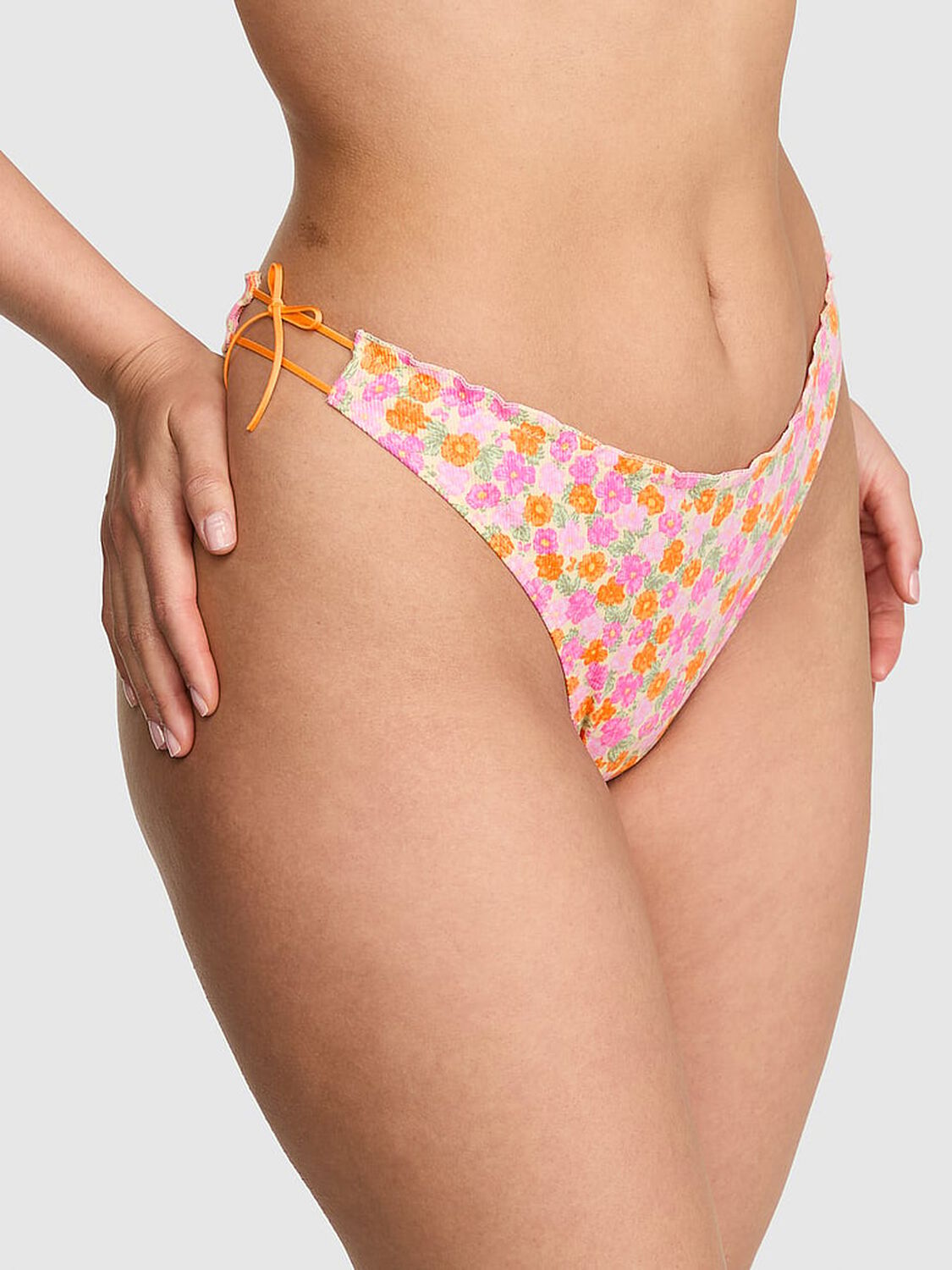 pink Pink Cotton Side-Tie Thong Panty Vitamin C Floral Print 1 of 3 