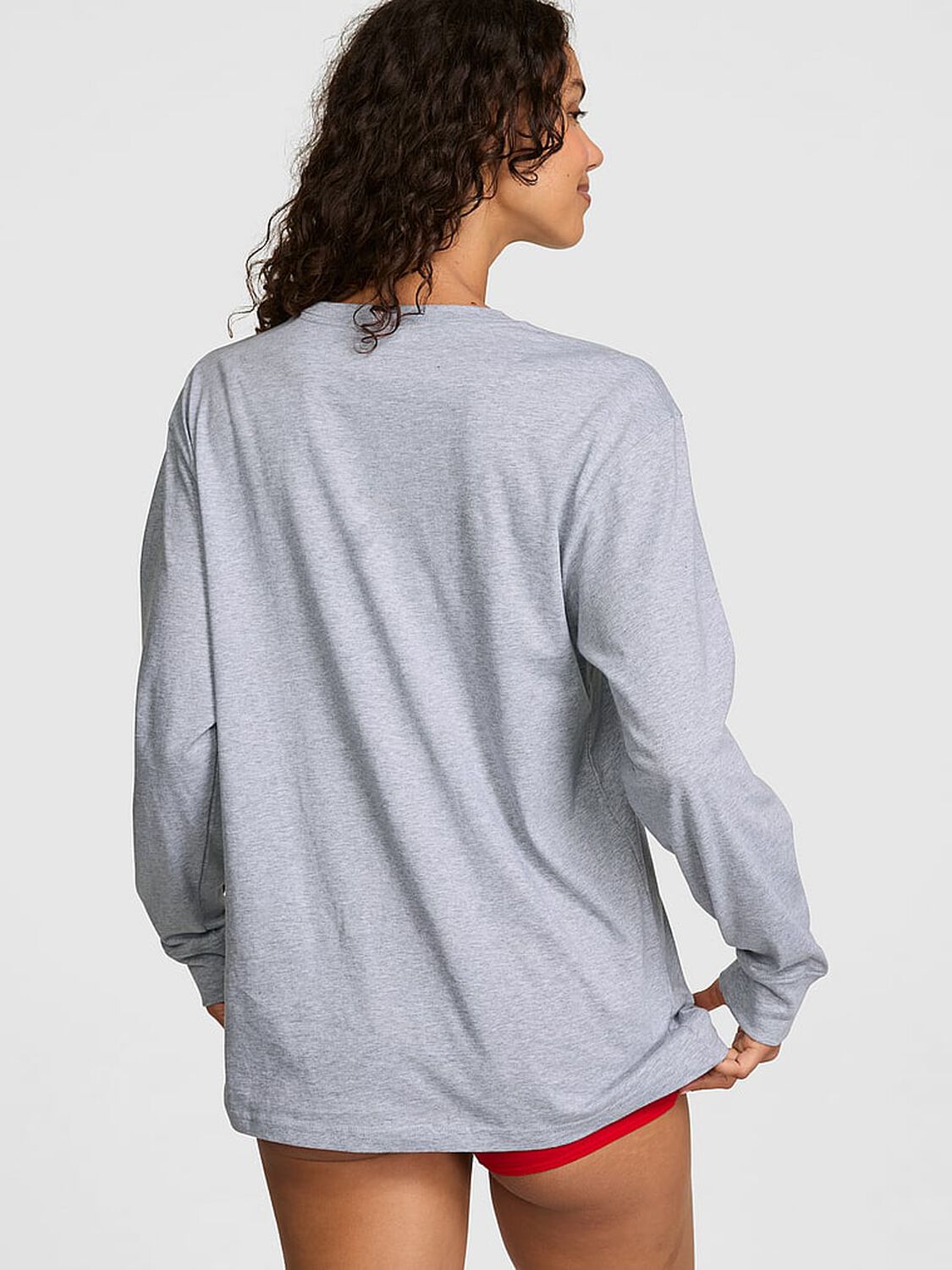 pink Pink Campus Cotton Bling Long-Sleeve Tee Medium Heather Grey 2 of 2 