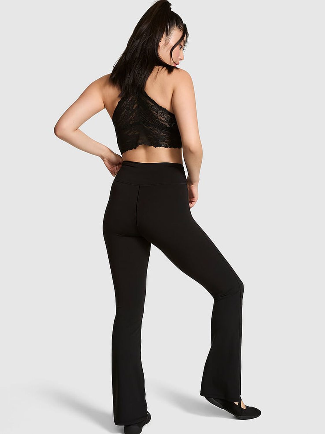 vs Pink PINK Relay&trade; Overlap-Band Flare Leggings Black 2 of 3 