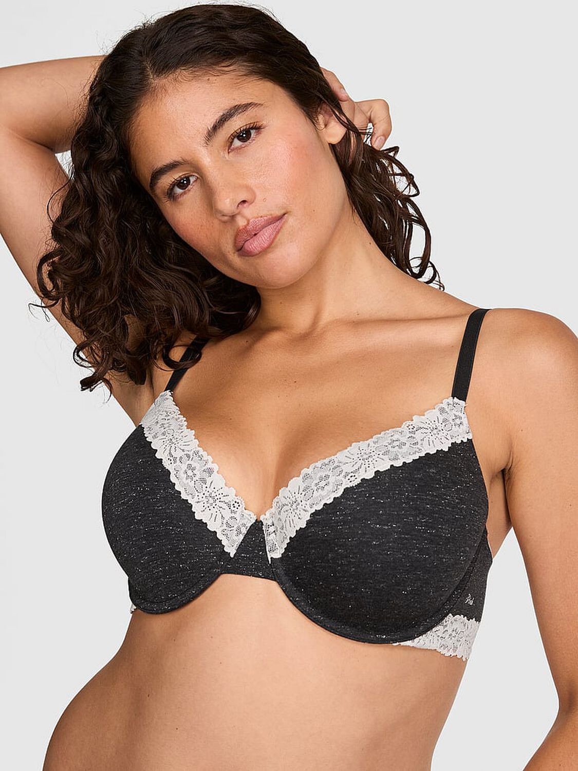 vs Pink Wear Everywhere&trade; Lightly Lined Full Coverage T-Shirt Bra Charcoal Heather Grey 1 of 3 