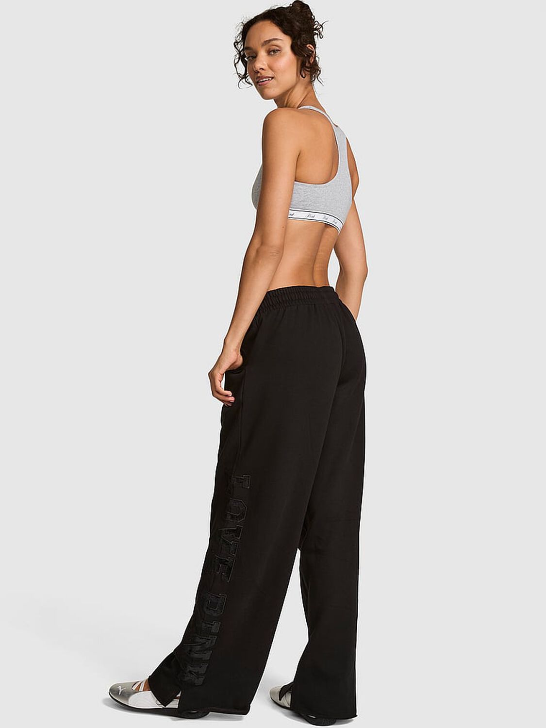 pink Pink Campus Fleece&trade; Wide-Leg Split-Hem Sweatpants Black 2 of 2 