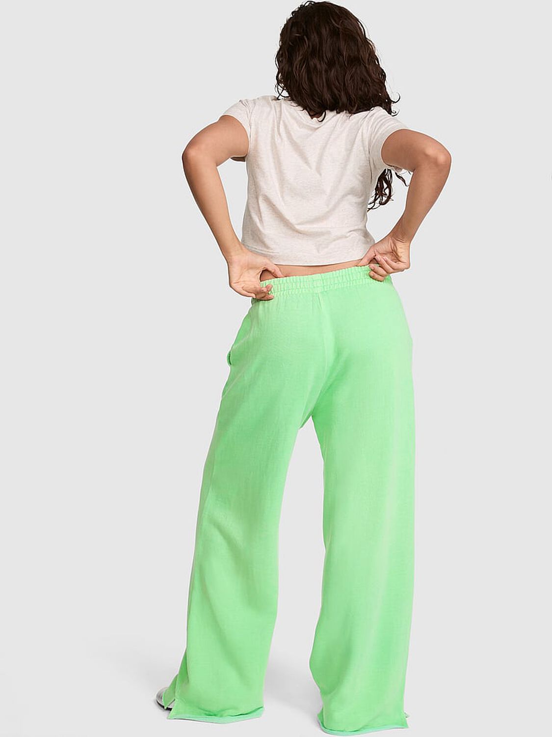 pink Pink Campus Fleece&trade; Wide-Leg Split-Hem Sweatpants Graphic Green 2 of 2 