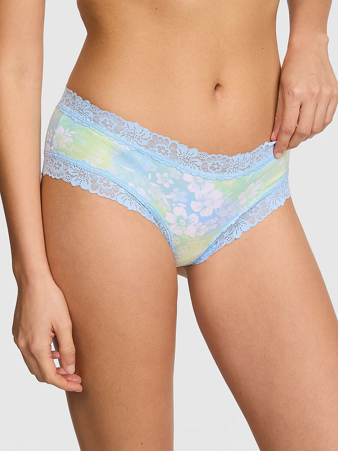 pink Pink PINK Wink&trade; Lace-Trim Cheeky Panty Blue Dancer Hibiscus Floral Print 1 of 3 