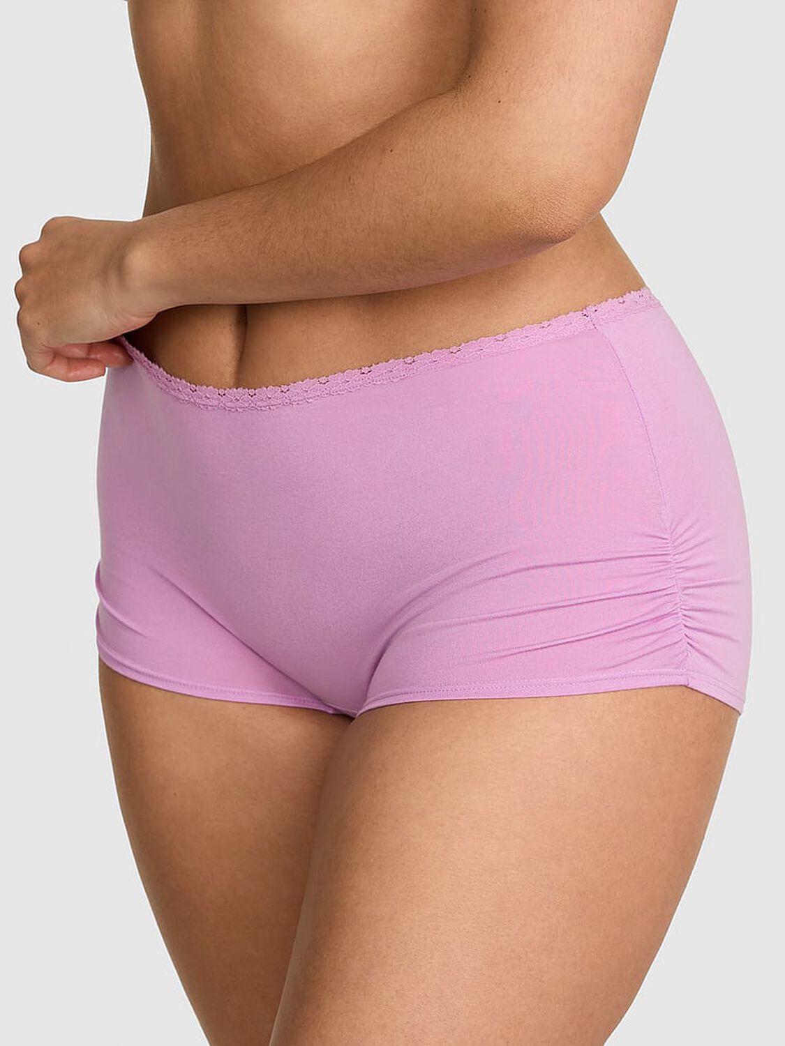 pink Pink Cotton Dorm Boyshort Panty Light Lilac "Woke Up Hot Again" 1 of 3 