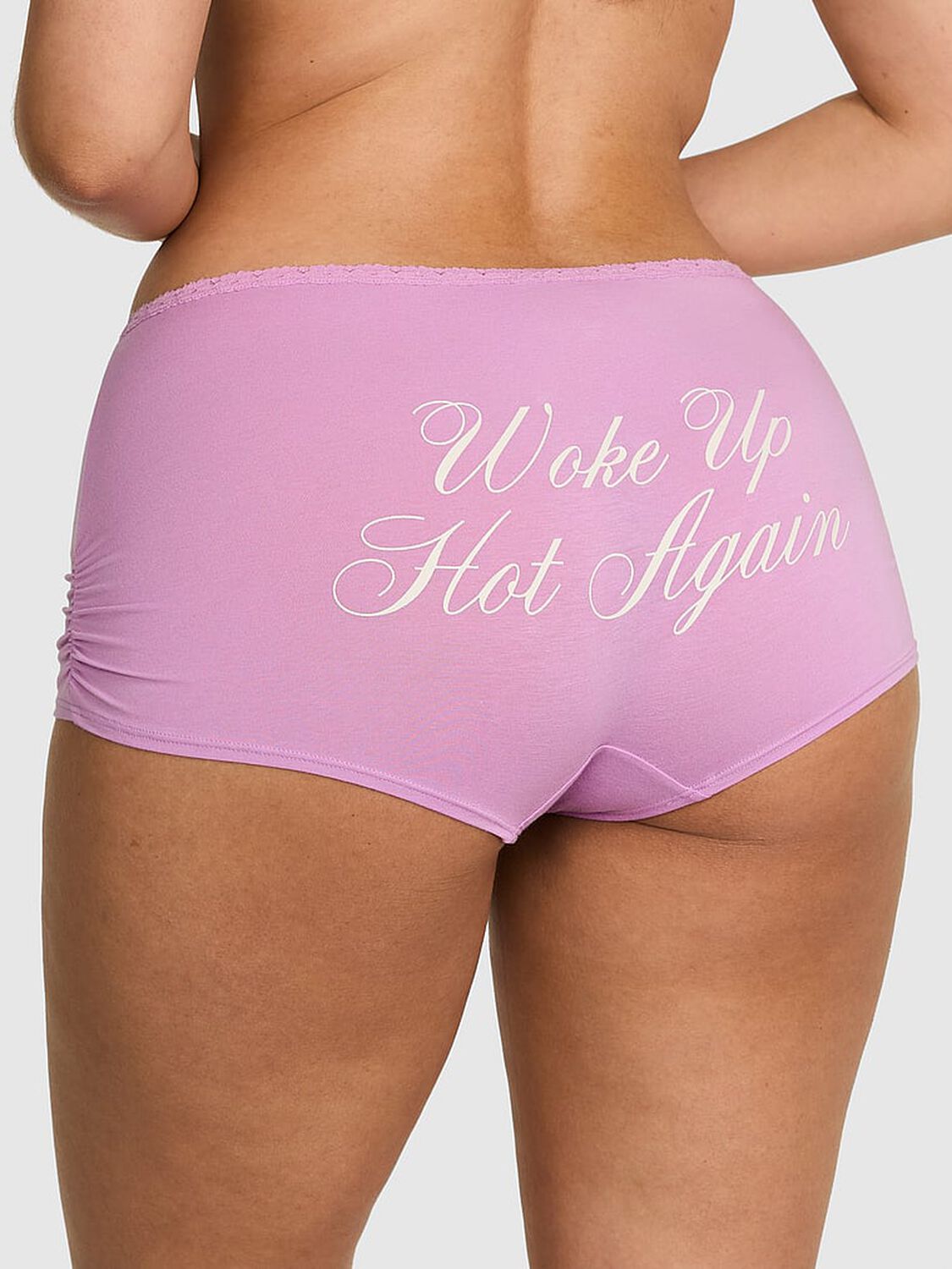 pink Pink Cotton Dorm Boyshort Panty Light Lilac "Woke Up Hot Again" 2 of 3 