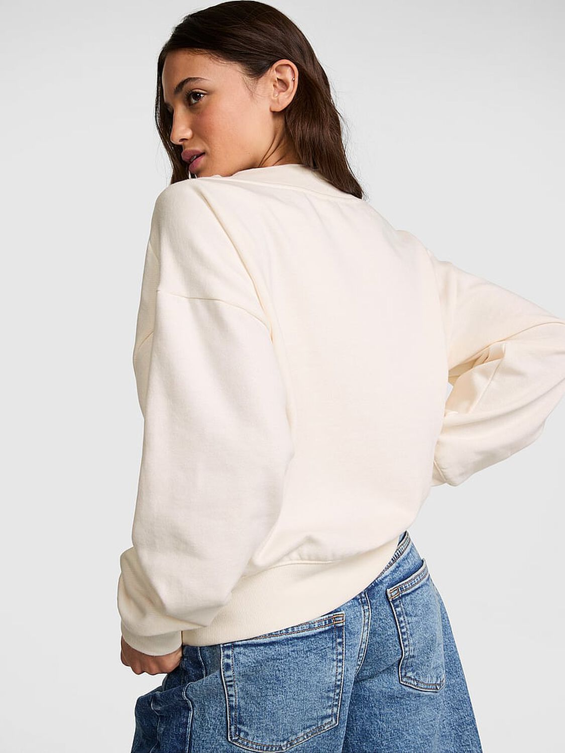 vs Pink Campus Fleece&trade; V-Neck Sweatshirt Cozy White 2 of 4 
