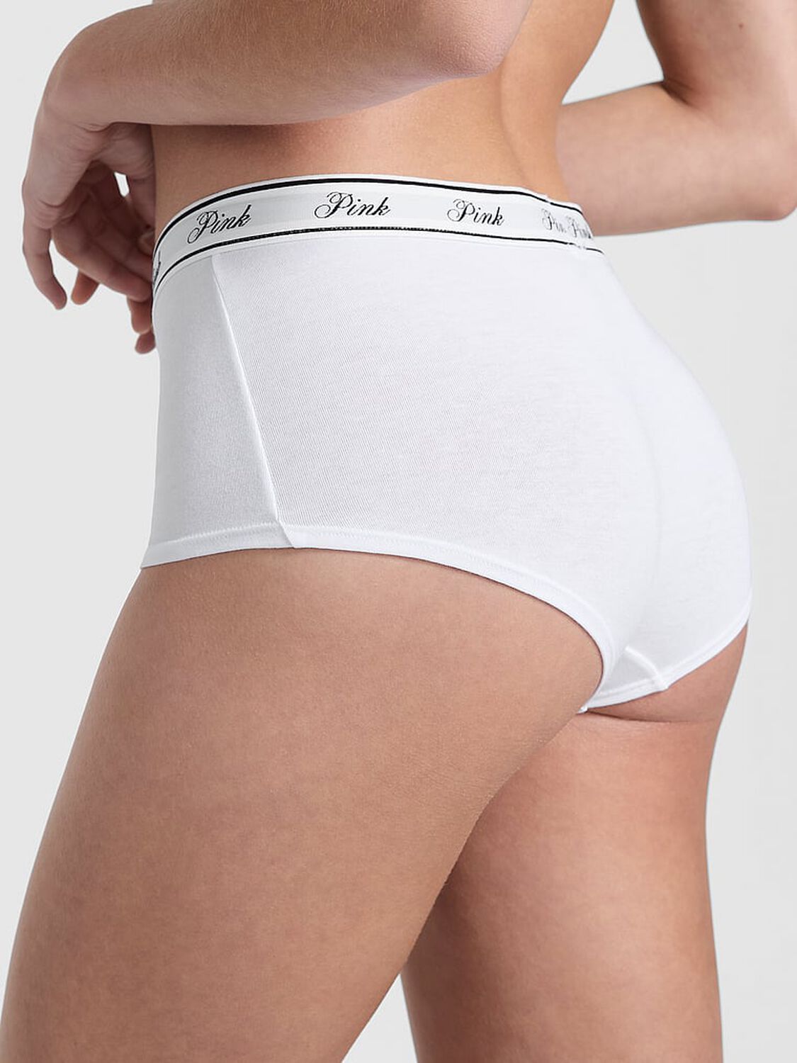 pink Pink Logo Cotton Shine Boyshort Panty Vs White 2 of 3 