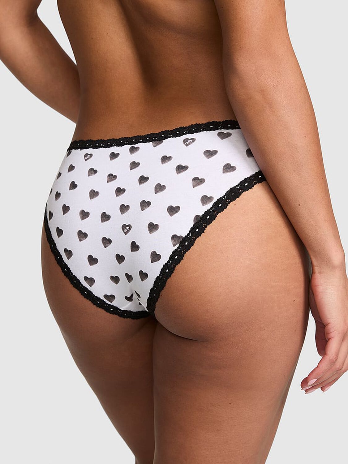 pink Pink Cotton Lace-Trim Low-Rise Cheeky Panty White Heart With Black Lace 2 of 3 