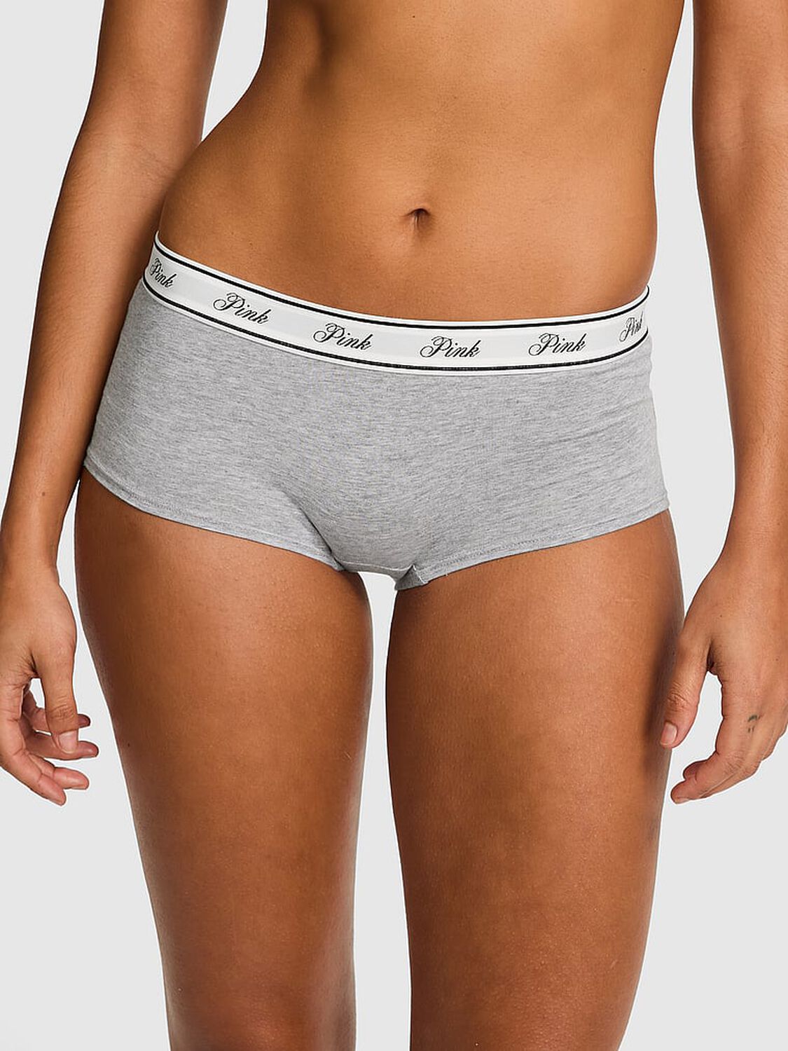 pink Pink Logo Cotton Shine Boyshort Panty Medium Heather Grey 1 of 3 