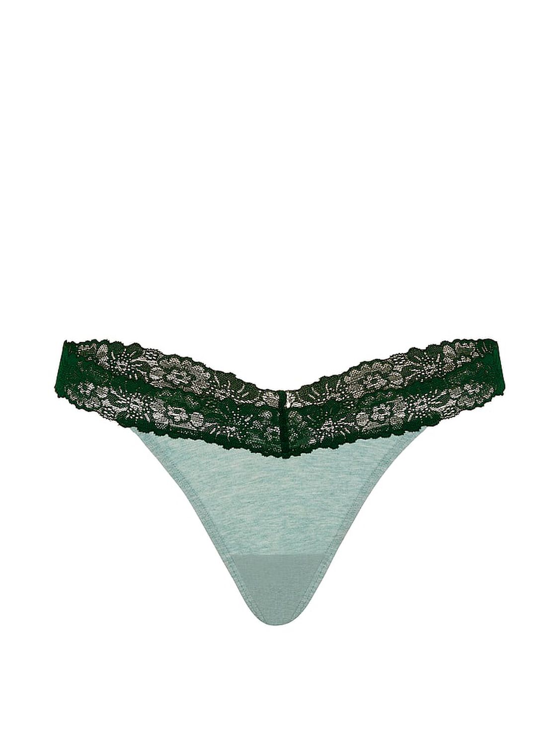 pink Pink Cotton Lace-Trim Thong Panty Heather Soft Sage With Dark Garden Lace 3 of 3 
