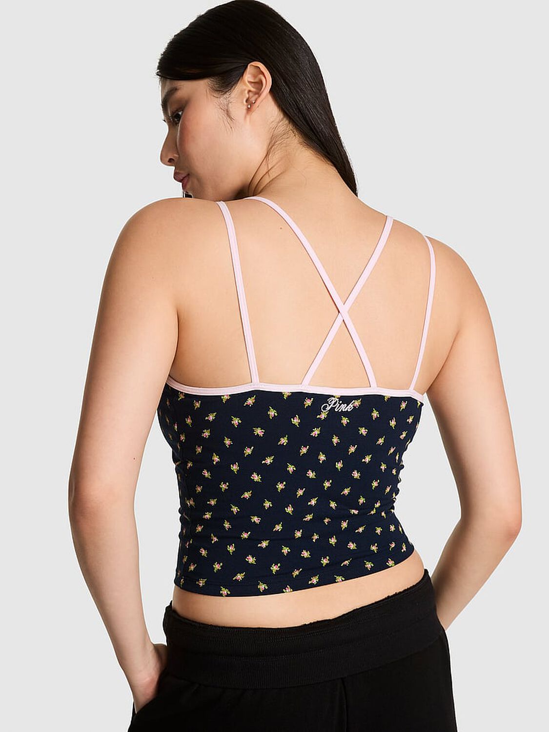 pink Pink All-Day Cotton&trade; Strappy Tank Top Noir Navy Floral 2 of 3 