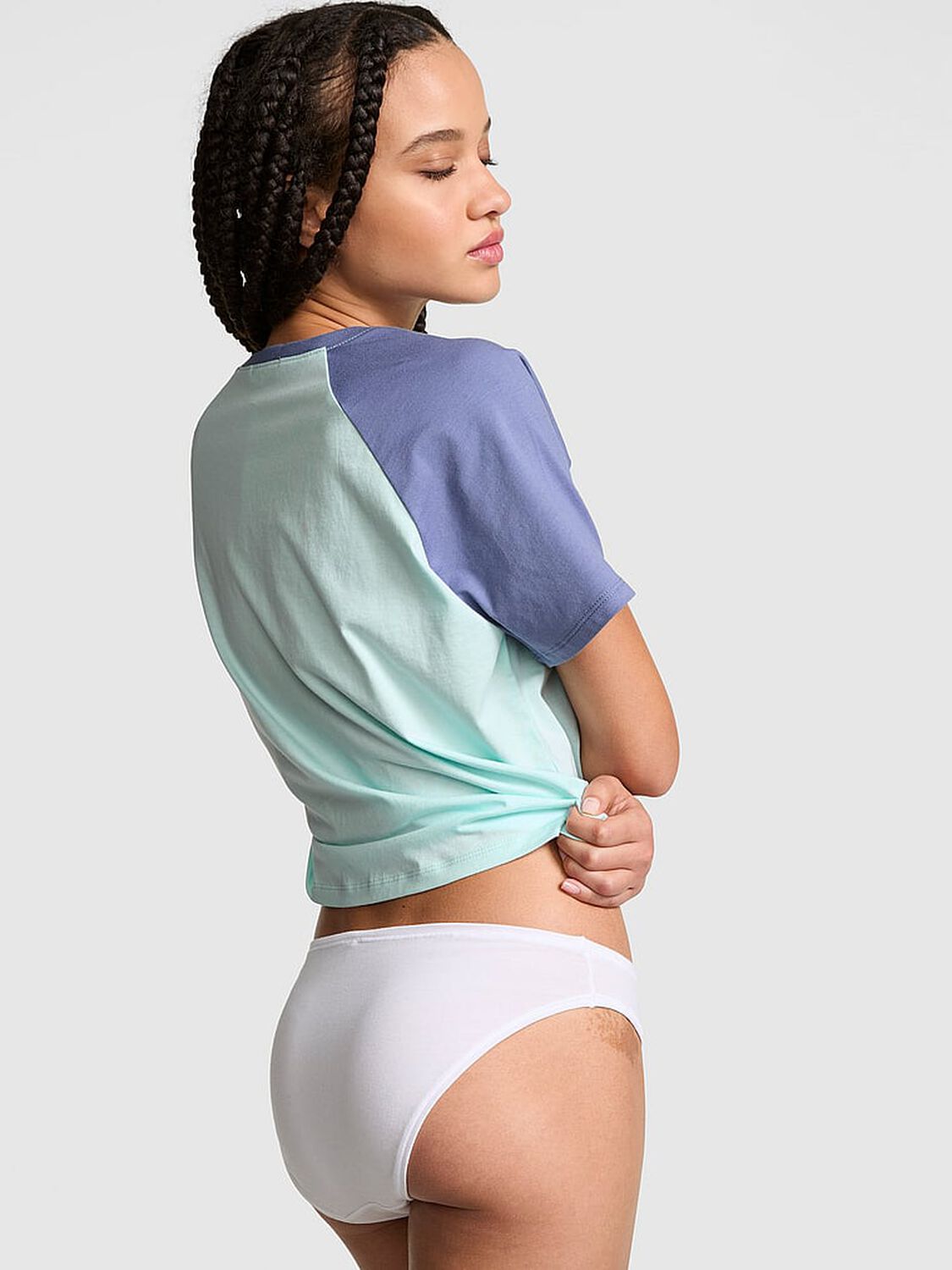 pink Pink Cotton Raglan Sleep Tee Spray Blue & Dusty Iris 2 of 3 
