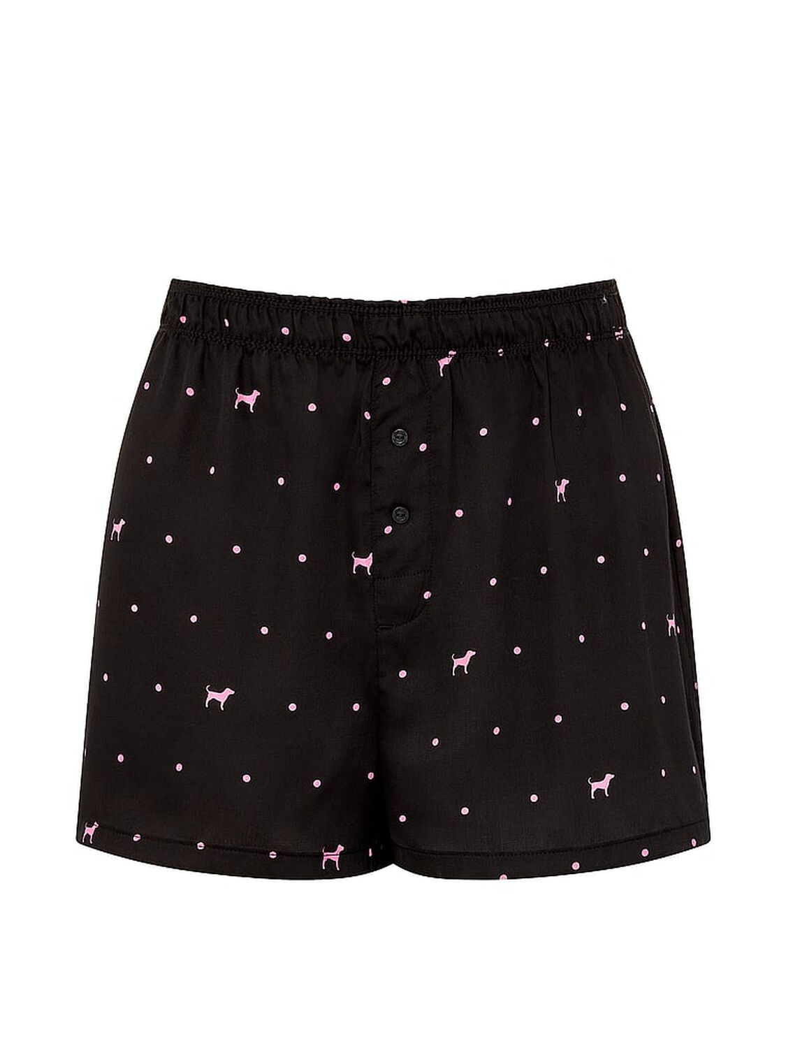 pink Pink Silky Sleep Boxy Pajama Shorts Black With Pink Dot & Dog 3 of 3 