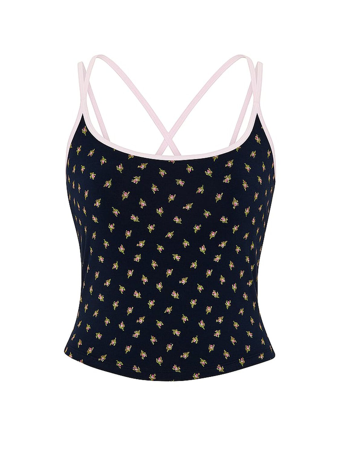 pink Pink All-Day Cotton&trade; Strappy Tank Top Noir Navy Floral 3 of 3 