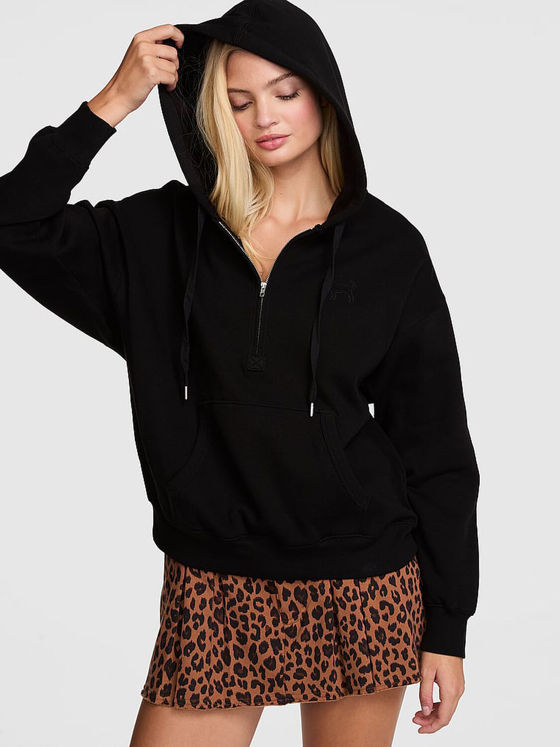 pink Pink Campus Fleece&trade; Half-Zip Hoodie Pure Black 1 of 3 