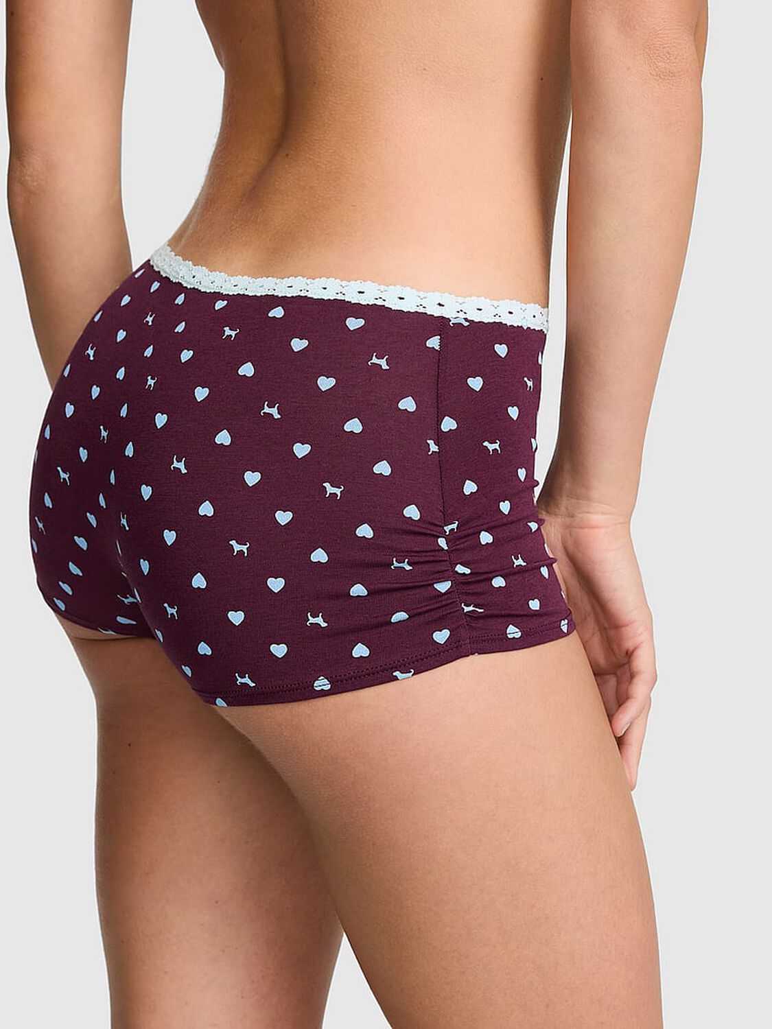 pink Pink Cotton Dorm Boyshort Panty Wild Rose Heart Dog With Blue Dancer Lace 2 of 3 