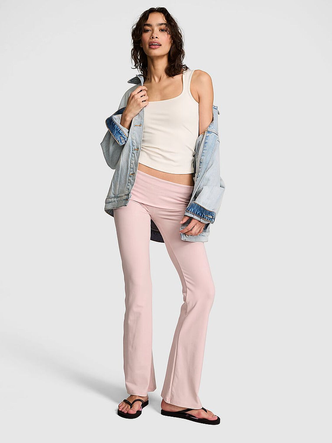 pink Pink Soft Modal Foldover Kick-Flare Leggings 1 of 2 