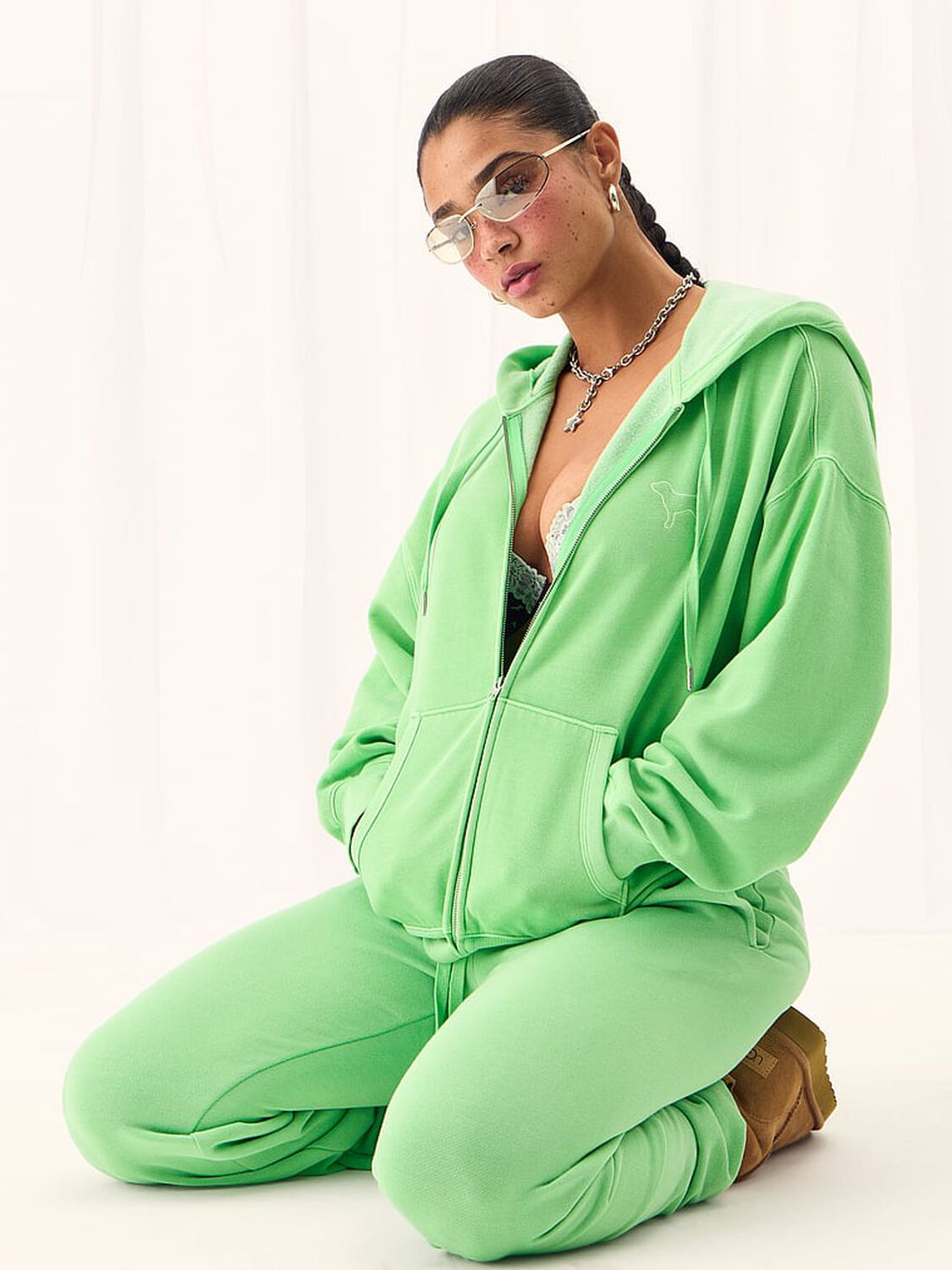 vs Pink Campus Fleece&trade; Full-Zip Hoodie Graphic Green 4 of 4 