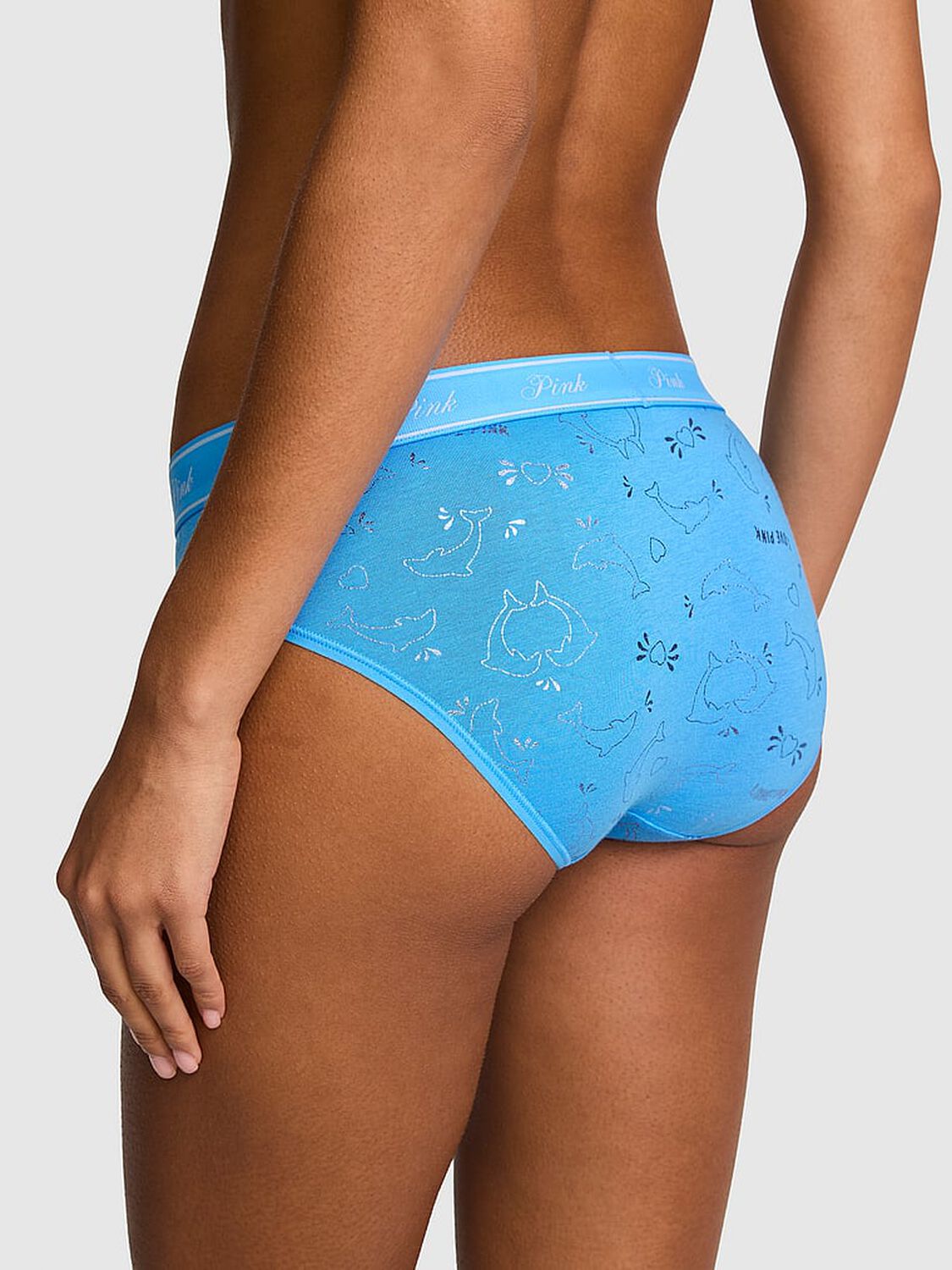 pink Pink Logo Cotton Hiphugger Panty Capri Blue Foil Dolphin Print 2 of 3 