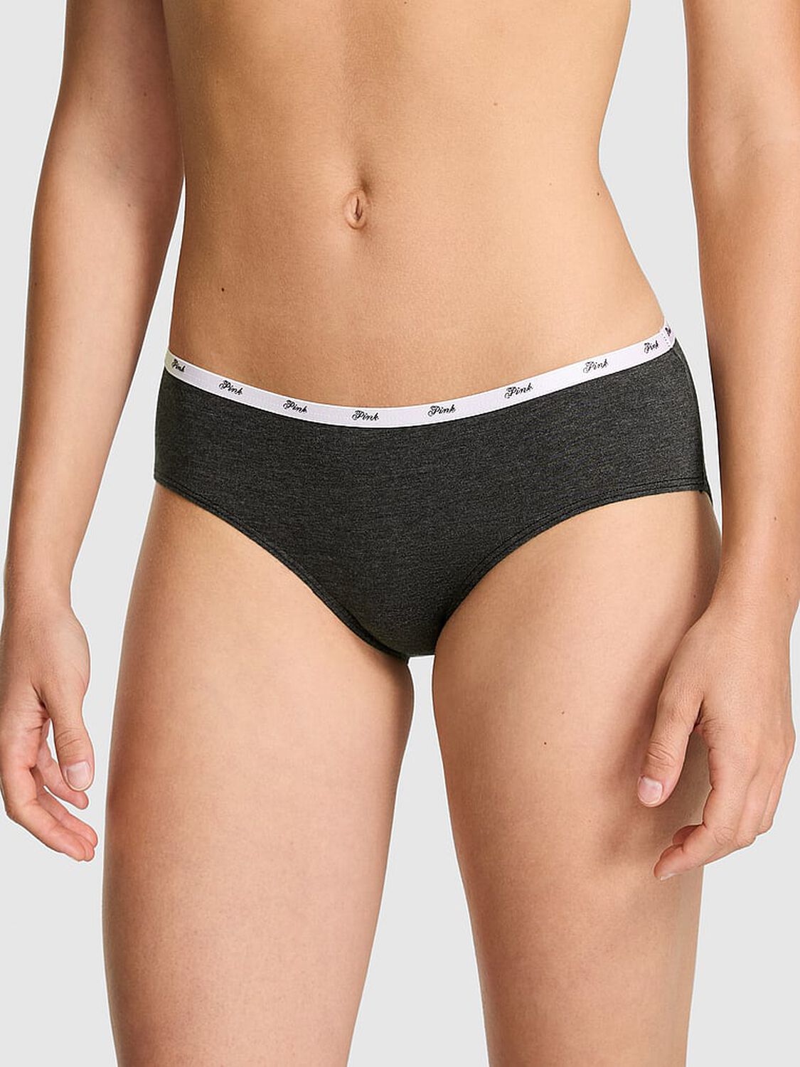 pink Pink Logo Cotton Hiphugger Panty Charcoal Heather Grey 1 of 3 