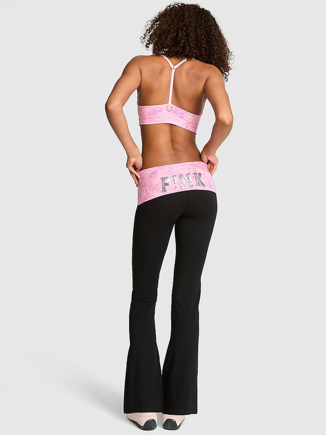 pink Pink All-Day Cotton&trade; Foldover Flare Leggings Pure Black 2 of 3 