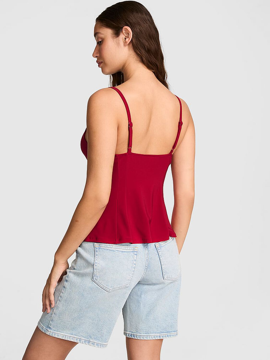 vs Pink Night-Out Stretchy Knit Corset Tank Top Red Lacquer 2 of 3 