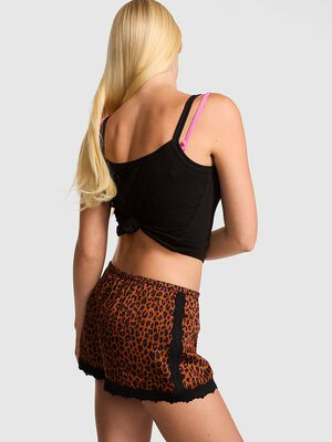 Silky Lace-Trim Boxy Pajama Shorts