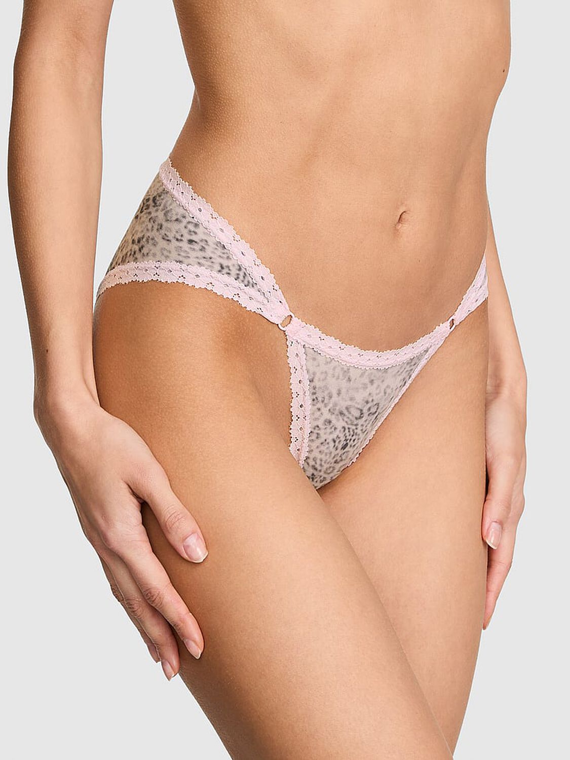pink Pink Cotton Lace-Trim Low-Rise Cheeky Panty Natural Leo Print With Pink Tulip Lace 1 of 3 