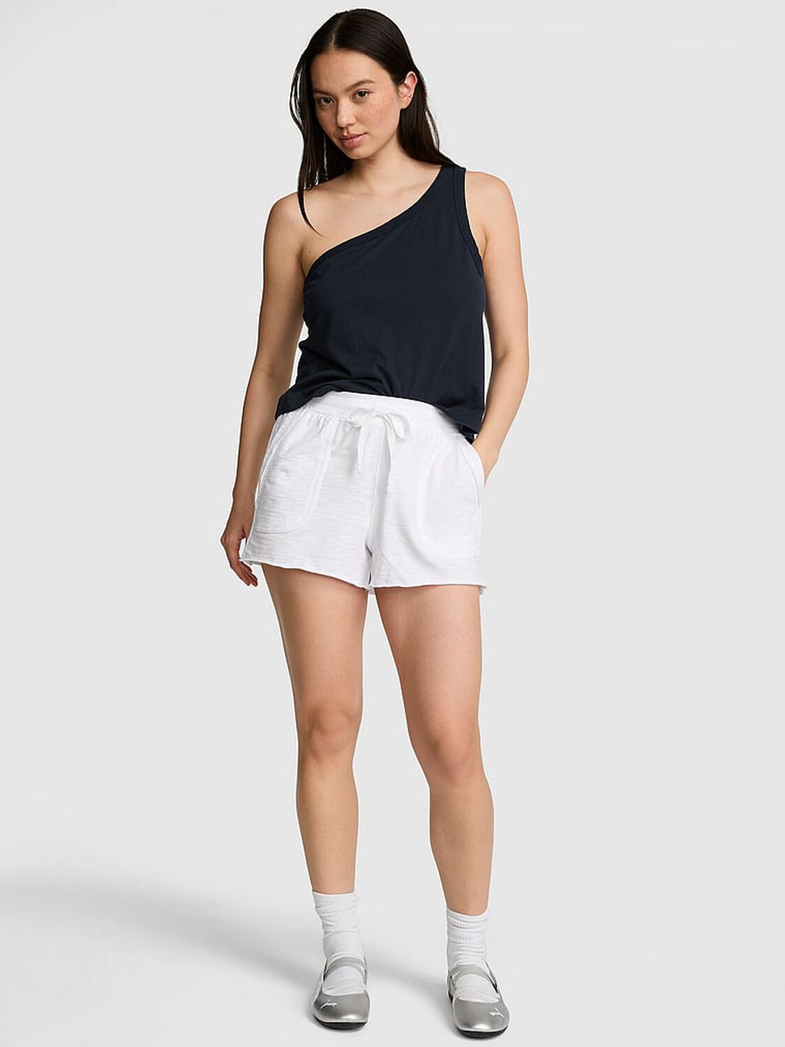 pink Pink Lightweight Lounge A-Line Shorts Vs White 1 of 3 