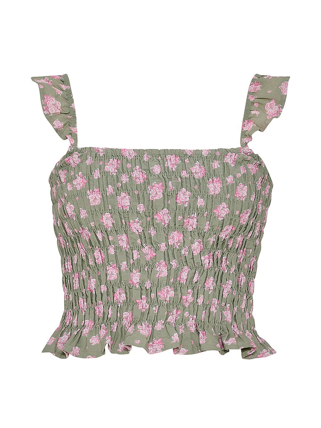 pink Pink Flirty Fit Smocked Tank Top Slate Green Floral 3 of 3 