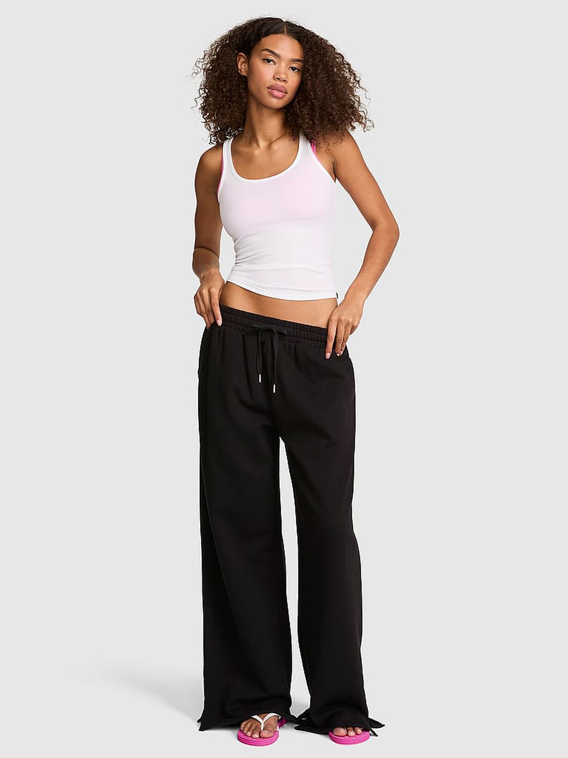 pink Pink Campus Fleece&trade; Wide-Leg Split-Hem Sweatpants Pure Black 1 of 3 