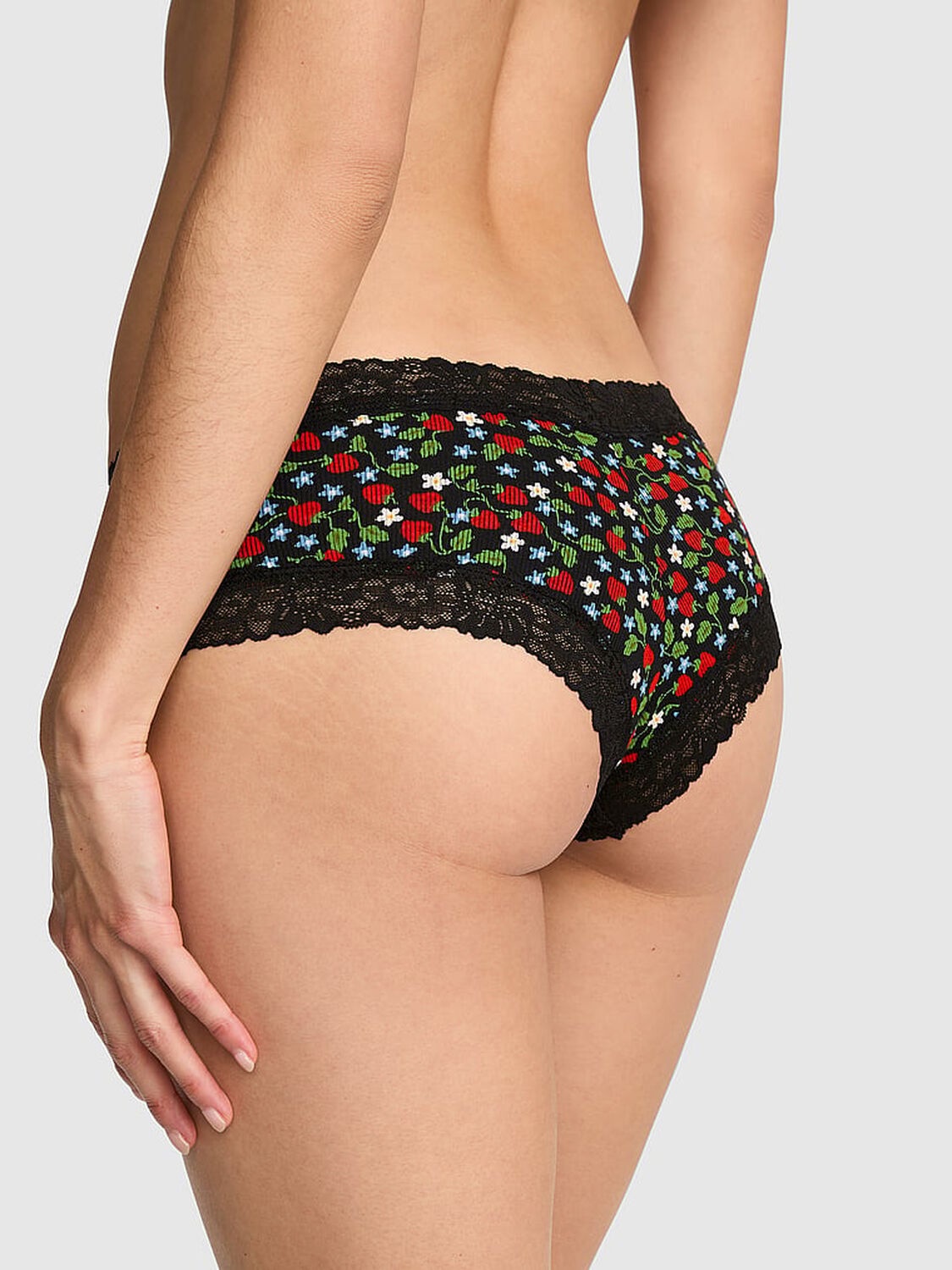 pink Pink Cotton Lace Trim Cheeky Panty Black Strawberry 2 of 3 
