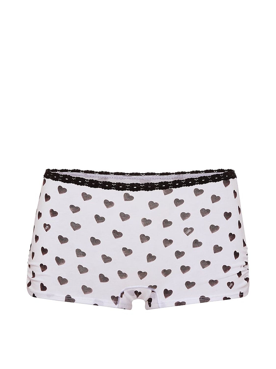 pink Pink Cotton Dorm Boyshort Panty White Heart With Black Lace 3 of 3 
